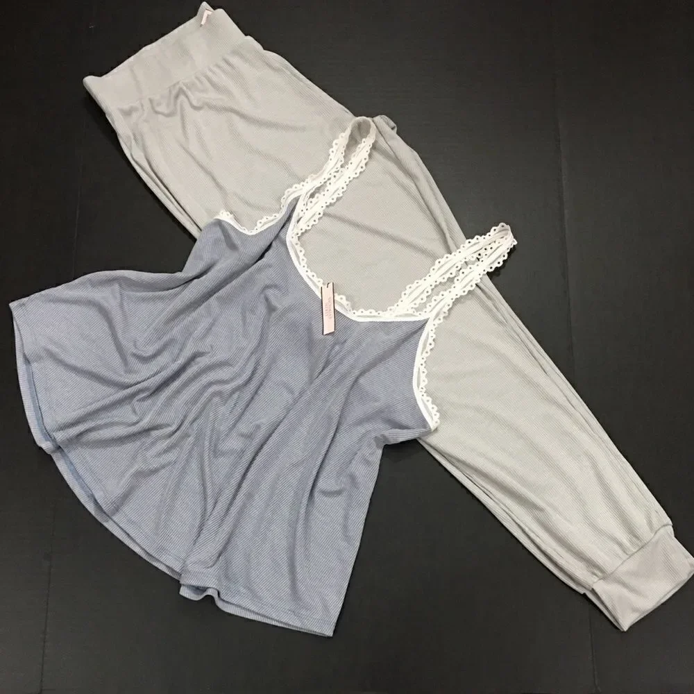 Victoria’s Secret Ribbed cami tank & pants pajama set Champagne Large